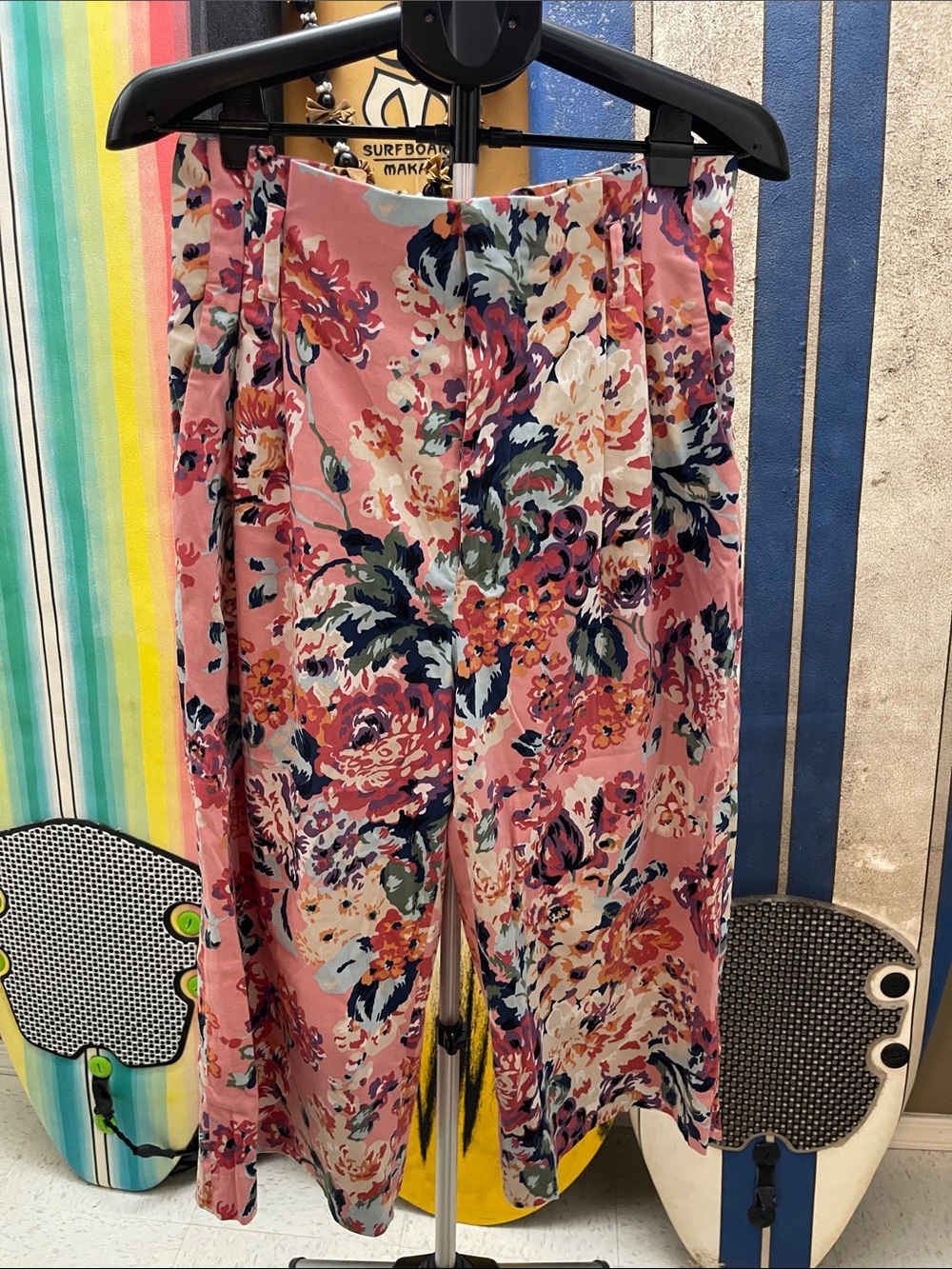 Zara Pink Floral Cropped Wide-Leg Pants